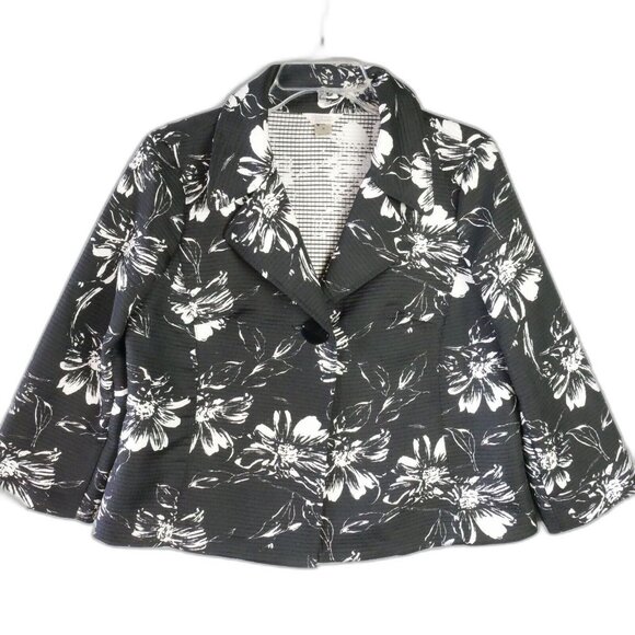 Christopher & Banks Womens Size S Flower Print Black & White Jacket One Button - Picture 1 of 11